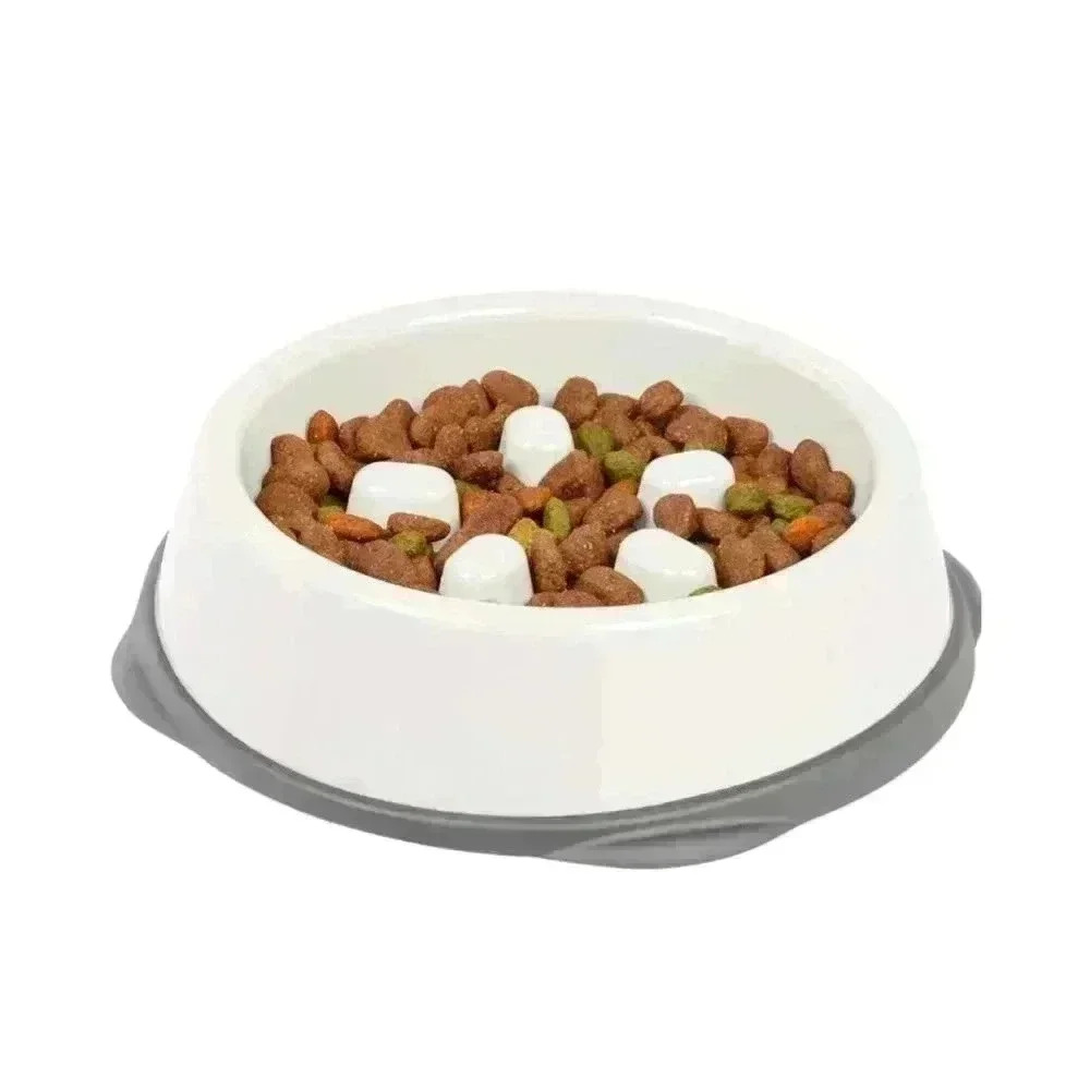 Slow Feeder Dog Bowl White Gray Pet‎ Food Bowl